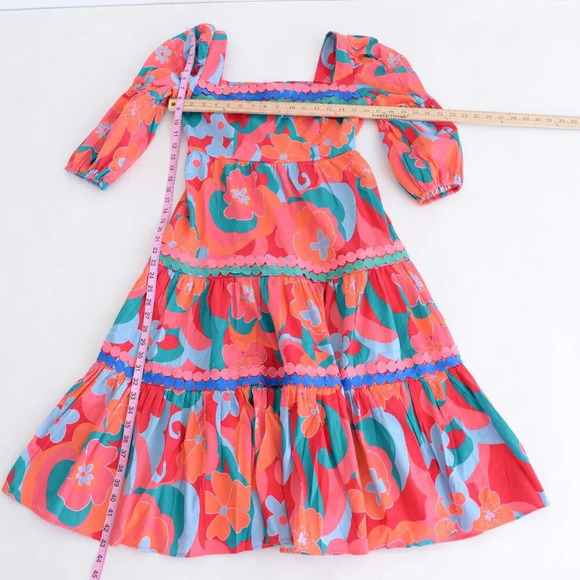 Alden Adair Mia Trippy Boho Red Floral Short Sleeve Midi Dress S NWT - Picture 4 of 14